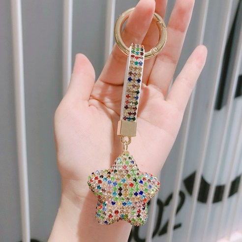 한국 열쇠고리 양면 다이아몬드 오각별 열쇠고리 가방 액세서리 커플 정교한 액세서리 창의 작은 선물, 총재