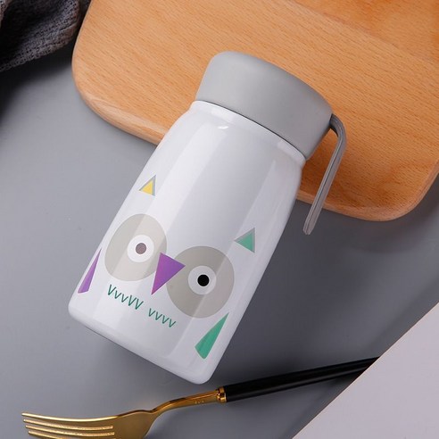 창의 배부른 컵 스테인리스강 보온컵 남녀 학생 문예 휴대용 물컵, 350ML, 표정이 희다
