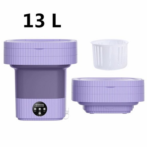 휴대용 접이식 세탁기 초소형 여행용 홈 속옷 양말 대용량 와셔 스핀 드라이어 버킷 의류 6L 13L, 24.Purple 13L blue lamp - AU