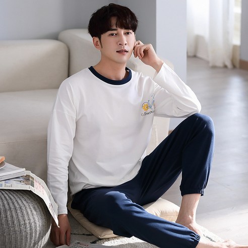 KORELAN 슈옌 커플 잠옷 한글 패션 순면 긴팔 긴바지