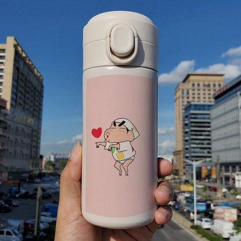 일본 인터넷 연예인 귀여운 크레용 작은 새로운 튀는 뚜껑 보온병 학생 작은 휴대용 컵 스테인리스 차 컵, Q57D크레용신화튀는컵, 300 ml