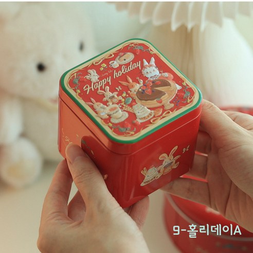 아리아츄 버니 틴케이스 토끼 정사각 다꾸 보관함 스티커 도무송 보관, 1개, 9홀리데이A