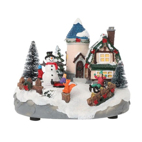 크리스마스 마을 주택 선물 겨울 건물 공예 장식품 컬렉션 스노우 뷰 하우스 뮤지컬 크리스마스 장식을위한, B, 수지