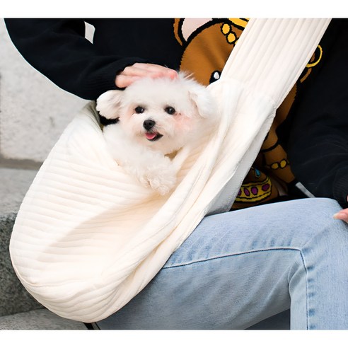 이더커머스 편안한 강아지 이동가방 포대기 슬링백, 화이트, 1개
