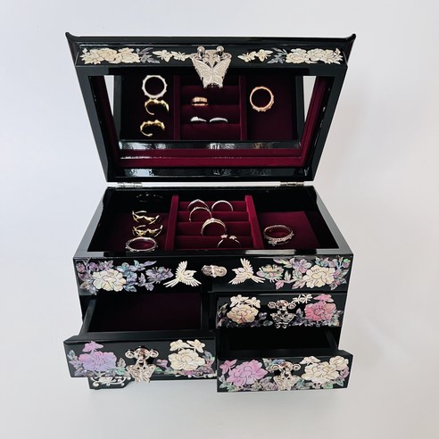 블랑 화이트 블랙 레드 카렌홈데코 5단 자개보석함: 고급스러움의 결정체 자개장