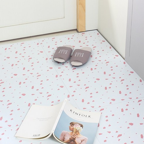 접착식 셀프 바닥 타일, 16장 (핑크 뉴테라조), 사무실, 거실, 현관, 베란다 장식, 추가 십자 타일 스티커 1장 (20개) 데코타일 접착식 셀프 바닥 타일, 16장 (핑크 뉴테라조), 사무실, 거실, 현관, 베란다 장식, 추가 십자 타일 스티커 1장 (20개) 데코타일