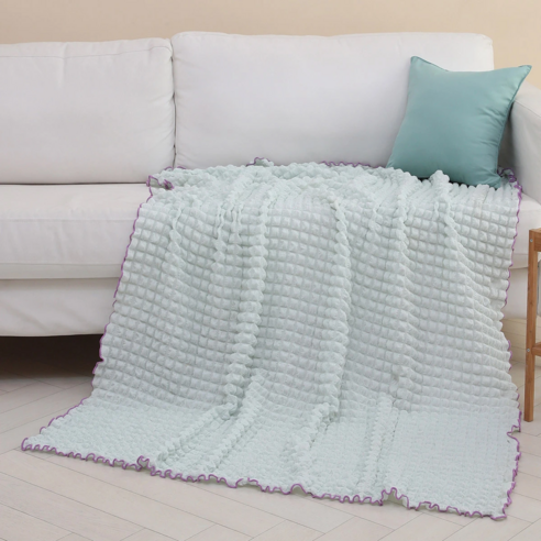 코스트코 에이프릴앳홈 크리즈 시어서커 인터록 홑겹이불 - 민트 퍼플