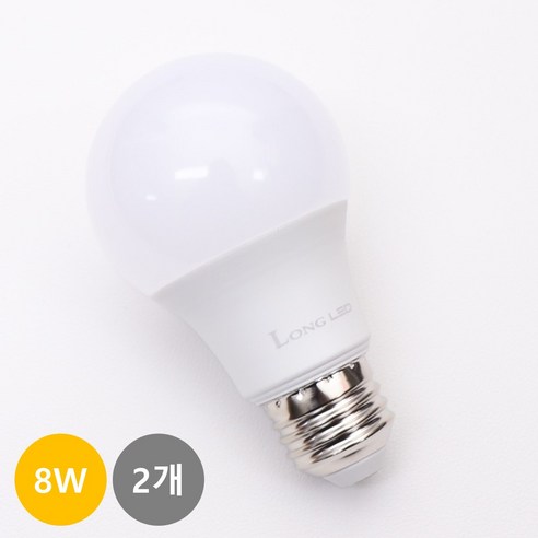 LONG 전구 LED 8W e26, 2개, 전구색