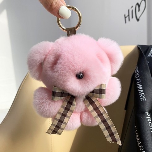 귀여운 곰돌이 피규어 가죽 가방 액세서리 판다 자동차 열쇠고리 테디곰 괴상한 벨벳 인형, 핑크.