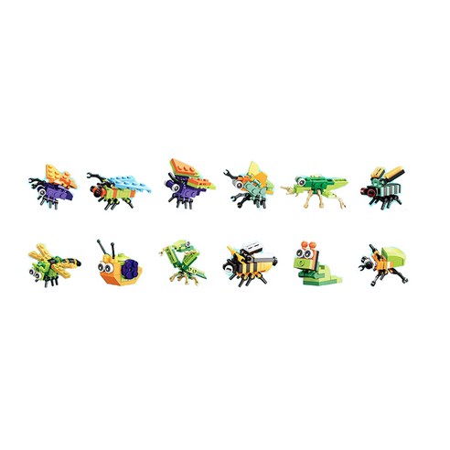 꿈꾸던토이 공룡 곤충 동물 비행기 합체 미니블럭 레고호환 어린이 아이 선물 장난감 12종 세트, SM196B 곤충 합체 미니 블럭-1