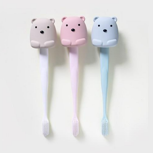 모두스마일 거꾸로 실리콘 곰 칫솔꽂이, 베이지+핑크+블루 세트