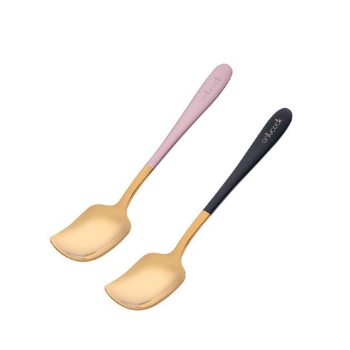 DFMEI onlycook 컬러 짧은 핸들 커피 스푼 절묘한 스테인레스 스틸 작은 숟가락 가정용 황금 디저트 요구르트 교반 숟가락, 하나, DFMEI1핑크+1블랙