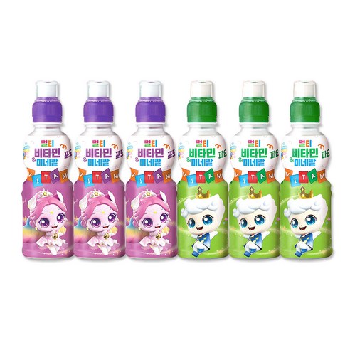 캐치티니핑 멀티비타민 미네랄 음료수 오로라 포도3개+왕자 파인애플3개, 1세트, 200ml
