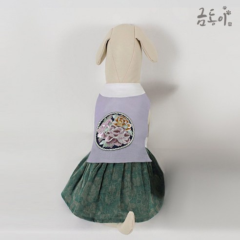 금동이 펫 GW009 라벤더둥근꽃나염 강아지 고양이 애견 한복, L, 1개