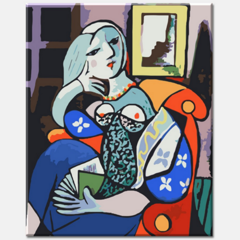 모모픽스페인팅 DIY명화그리기 60x75cm, WH03 피카소 책읽는 여인