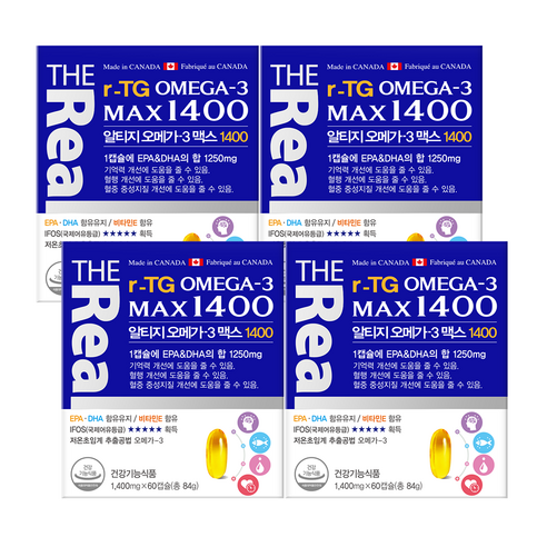 더리얼 고함량 저온 초임계 알티지 RTG 오메가3 맥스 1400 4박스, 60정, 4개