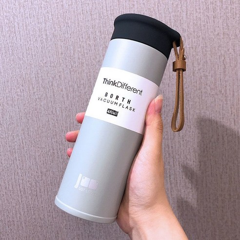 DFMEI 텀블러녀 심플 ins 하라주쿠 스타일 귀여운 휴대용 물컵 대용량 스테인리스 스틸 맨, 보시 라이트 차 녹색 큰 차 누출 (450ml)