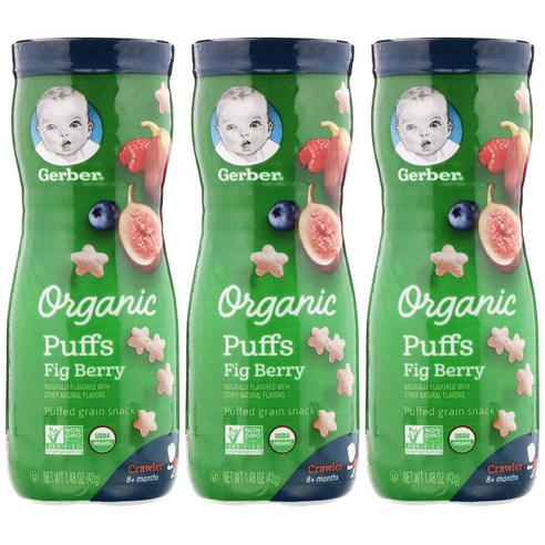 2+1 거버 퍼프 오가닉 무화과 열매 42g 아기 유아 과자 핑거푸드 시리얼 스낵 홀그레인 Gerber Organic Puffs 8 + Months Fig Berry