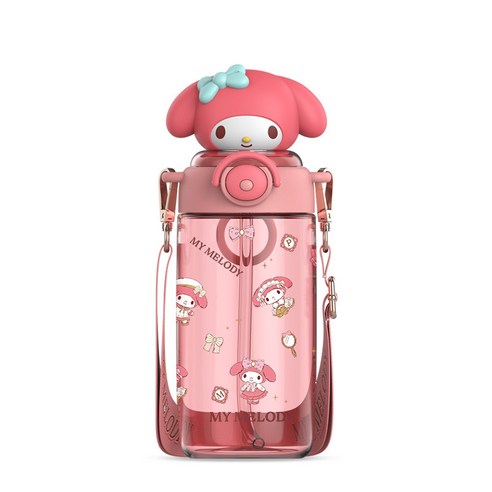 GOYES 산리오 어린이 캐릭터 투명 물병 빨대 물통 새학기 선물, 핑크 멜로디, 1개, 650ml