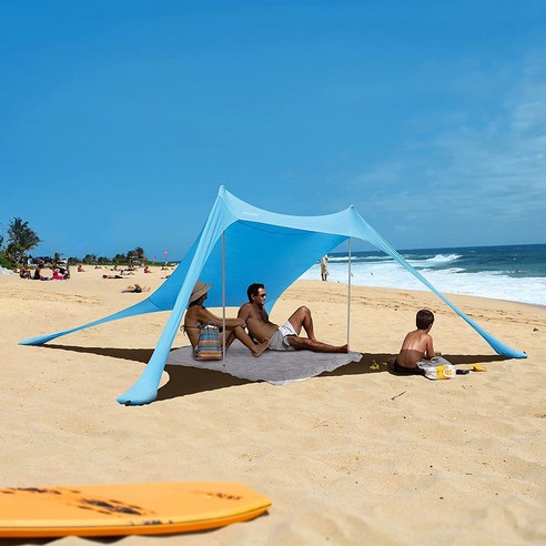 야외 휴대용 라이크라 통합 해변 하늘 커튼 2*2 M 자외선 비치 양산 철 막대 * 4, 3-4 명, 오렌지