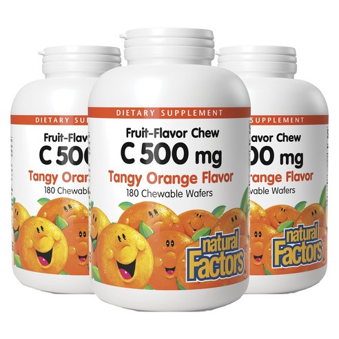 네추럴팩터스 프루트맛 츄 비타민 C 500mg 탠지 오렌지 츄어블 웨이퍼, 180정, 3개