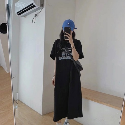 데일리 캐주얼 반팔 여성 면소재 롱 빅사이즈 오버핏 원피스