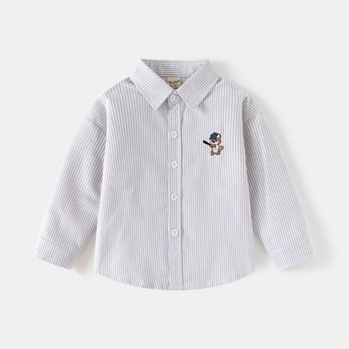 옥스포드 아동 자수 긴팔 카라셔츠