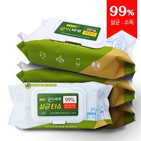 균이제로 살균 티슈, 75매입, 4개