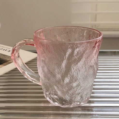 DFMEI 손잡이가 있는 빙하 패턴 유리 컵 젖빛 그라데이션 식수 컵 여성용 고가 가정용 커피 컵, DFMEI 핑크 빙하 컵 짧은