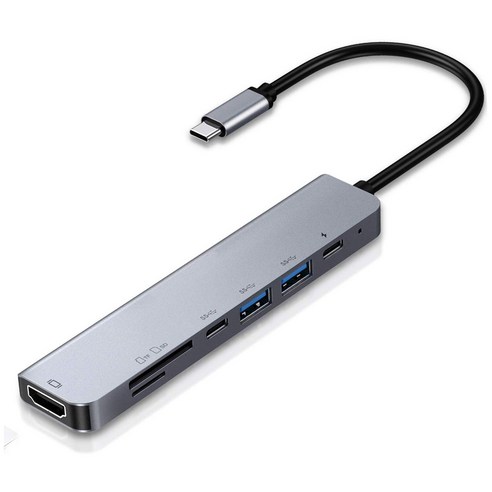 YYDS C타입 7 in 1 HDMI 멀티포트 허브 USB3.0 확장어댑터 TF 카드 리더기, 실버