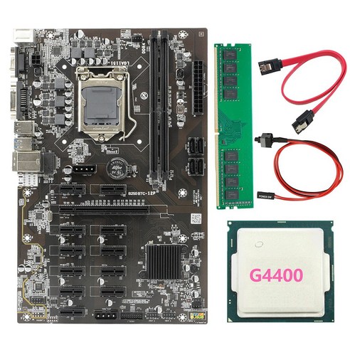 BTC-B250 광업 마더 보드는 12 GPU LGA1151 + G4400 CPU + DDR4 4G 2666MHz 메모리 + 스위치 라인 + SATA 라인, 보여진 바와 같이, 하나