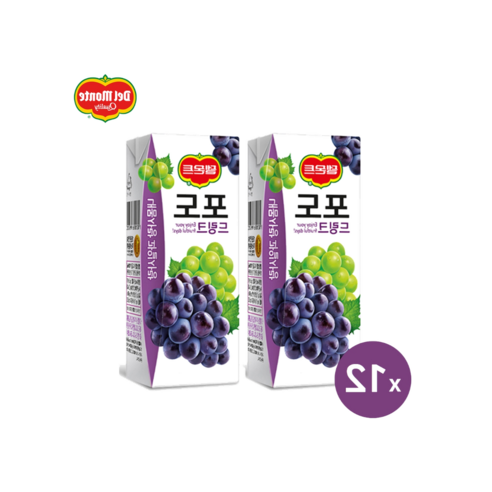 델몬트 포도 드링크 팩음료 190ml x 12입 과즙주스 롯데칠성 사과 당근 토마토 유기농레몬 주스