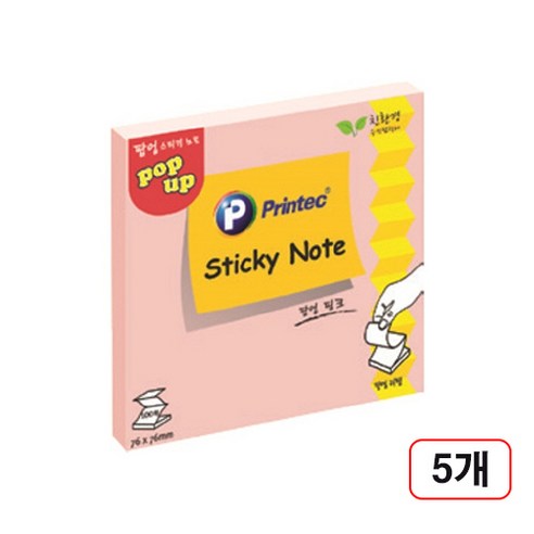 프린텍)팝업리필(76*76), 5개, 핑크(P7676P)