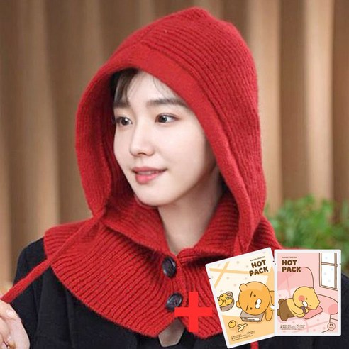 플러밍스 6개 컬러 여성 캐주얼 고퀄리티 두툼 울니트 바라클라바 방한 방풍 UV차단 겨울모자 후드워머 넥워머 PRMS06, 레드, 1개