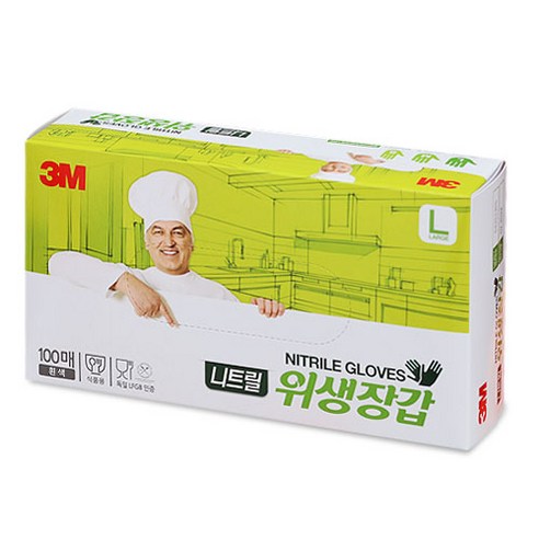 쓰리엠 니트릴 위생장갑, 화이트, 대(L), 1개