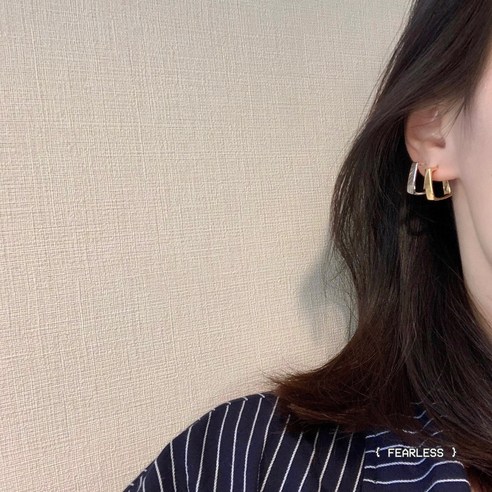 두려움없는 한국어 스타일 디자인 금속 스퀘어 귀걸이 우아한 고급 귀걸이