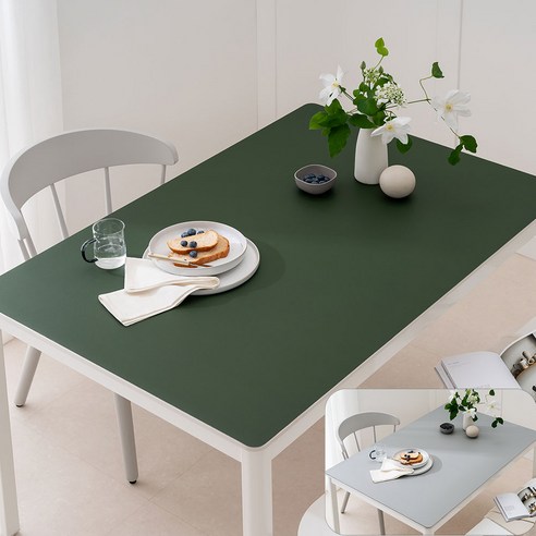 (14colors 11size) 롤로아 100% 방수 가죽 식탁보 테이블보, 180x90cm, 양면-1 (Green+Gray)