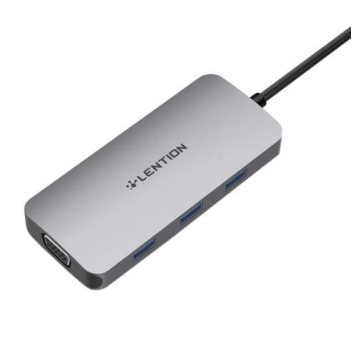 Retemporel LENTION CB-CE55 USB C 허브(4K HDMI 호환 VGA SD/마이크로 SD 카드 리더 포함) 3 3.0 Type 충전 어댑터(PC 노트북용), 1개, 회색