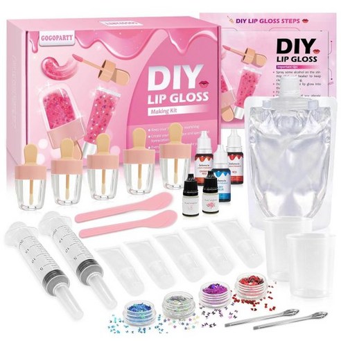 기초화장 기초화장세트 아티스트 립글로스 GOGOPARTY DIY 립글로스 베이스 만들기 키트 나만의 립키트 글리터 청소년 소녀 성인 키즈 크리스마스 선물 키트, Lip Gloss 1