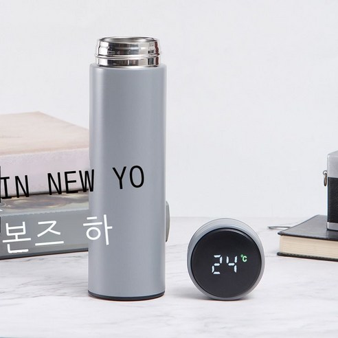 스테인리스강 지능 보온컵 LED 현온 순색 비즈니스 사무용 직신컵 차 담그는 컵 광고 온도컵, 회색/회색, 500ml