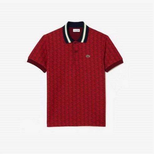 라코스테 LACOSTE 남성 스트라이프 모노그램 카라티 그린