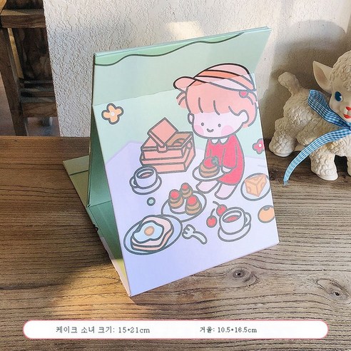 DFMEI 데스크탑 메이크업 거울 데스크탑은 대형 접이식 작은 거울 여성 기숙사 휴대용 휴대용 드레싱 거울을 서있을 수 있습니다., DFMEI 케이크 소녀