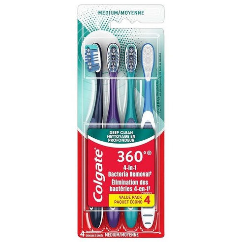 Colgate 360 마우스 클린 칫솔 M 4개, Soft, 4 Count (Pack of 1)