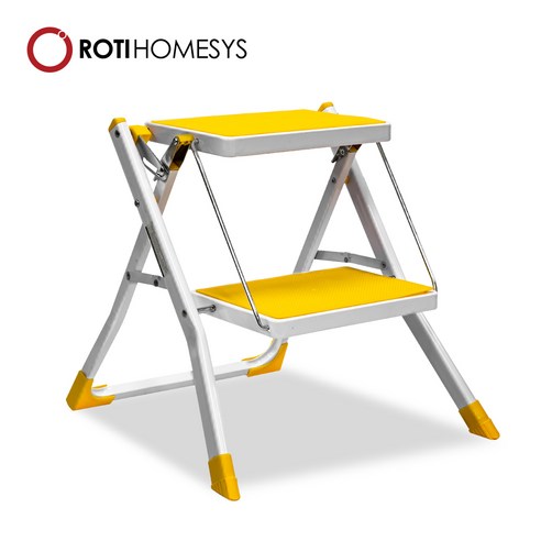 로티홈시스 계단 2단 가정용 사다리 옐로우는 접이식가능하며 안전하고 편리한 A형 디자인 제품입니다.
