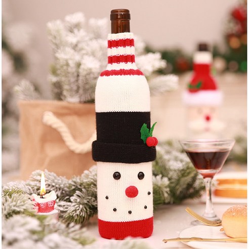 크리스마스 와인 니트 커버 와인병 파티 장식 인테리어 용품, 눈사람, 1개
