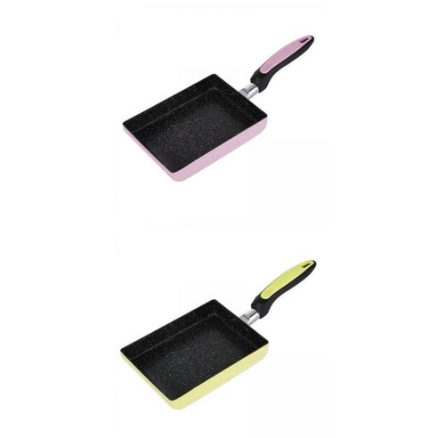 2x 프라이팬 타마고야키 오믈렛 논스틱 팬 프라이팬 팬케이크, 18x13x3cm, 옐로우+핑크, 알루미늄 합금
