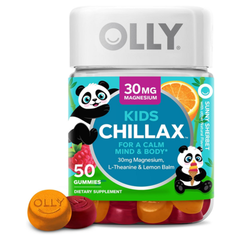 올리 어린이용 Kids Chillax 마그네슘 30mg L테아닌 레몬 밤 써니 셔베트 맛 50구미, 50정, 1개 olly올리젤리l테아닌카모마일레몬밤블랙베리