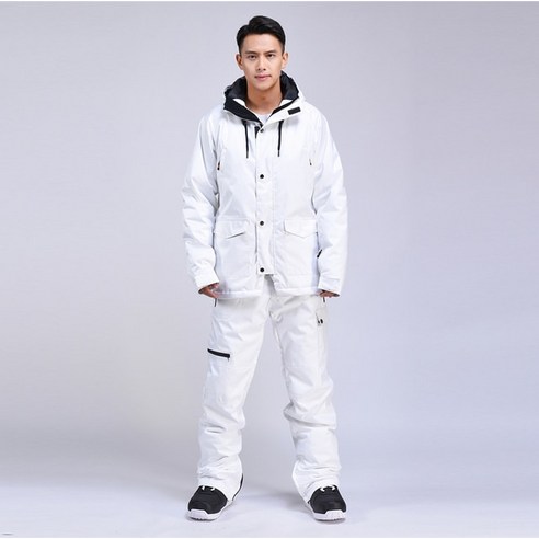 중고스노우보드 커플 스키복 겨울 바람막이 방수 스키 의류 스노우보드 재킷 및 바지 슈트 남성용 여성용, 01 White suit_04 XL