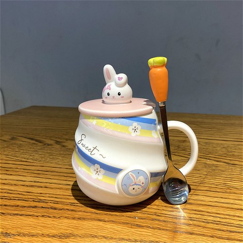 [다나에]홈 세라믹 머그잔 아침 우유 커피 잔, 헤어밴드-무 스푼, 420ml