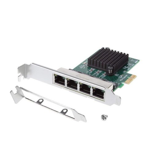 Retemporel RTL8111G 기가비트 4포트 네트워크 카드 PCI-E X1 이더넷 서버 어댑터, 1개, 검은색 & 녹색